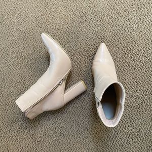 Tan heeled boots, fashion nova